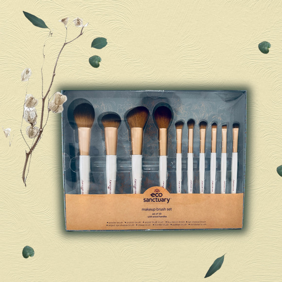 Eco Sanctuary Make Up Brush 10pc Set Bamboo Handles Powder Bronzer Concealer Eye - Picture 16 of 16